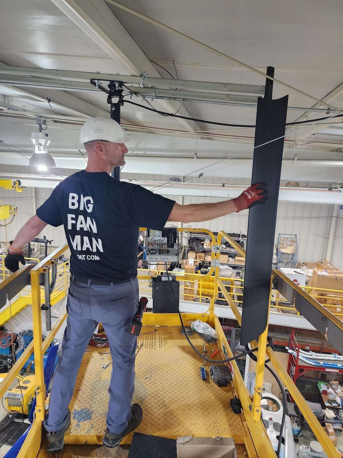 Fan blade installation on elevated platform